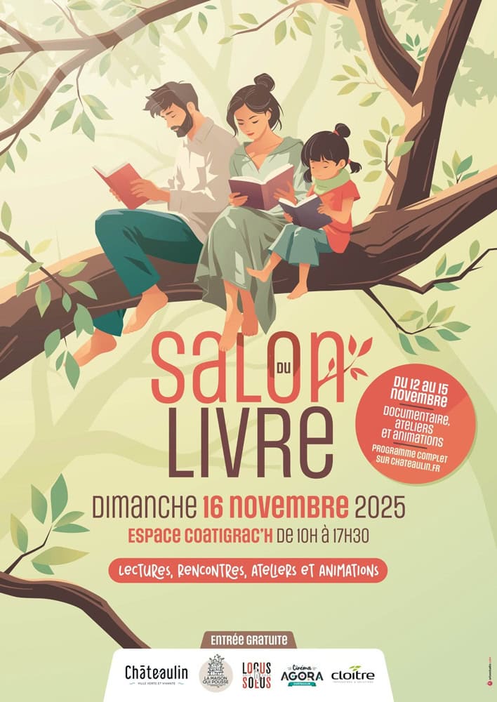Affiche du Salon du livre de Châteaulin du 16 novembre 2025 auquel participe la romancière Isabelle Morot-Sir.