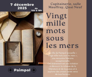 Affiche de l'événement littéraire Vingt mille mots sous les mers organisé à Paimpol le 7 décembre 2025 avec la participation d'Isabelle Morot-Sir.